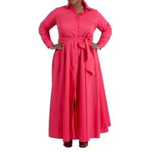PARI PASSU Pink Poplin Maxi Shirtdress D4/18 Belted Long Sleeve‎ Workwear